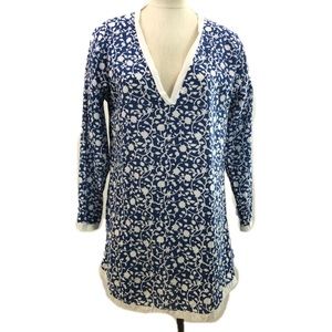Batik Swim Cover Up Tunic Blue White XL V-neck